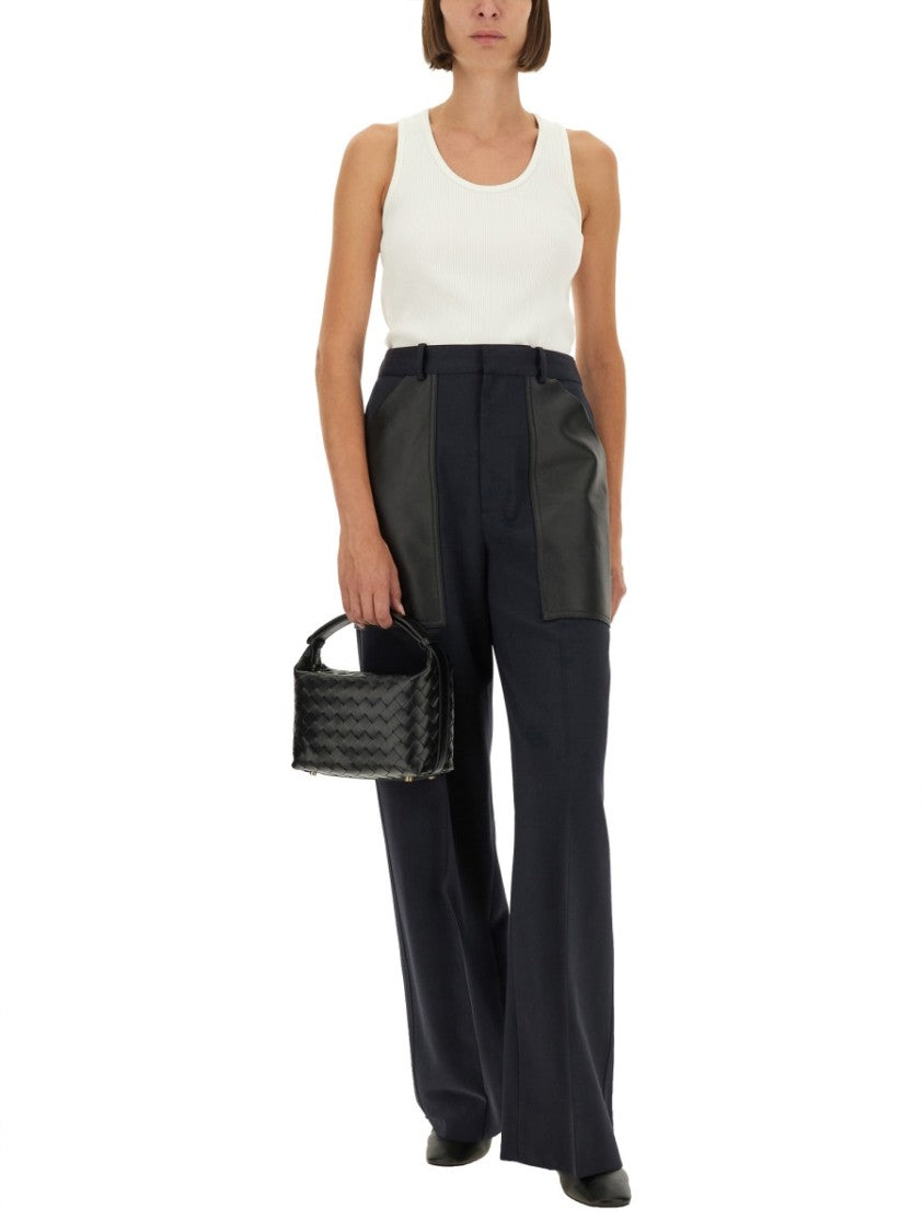 Bottega Veneta Wide-Leg Pants With High Waist And Contrast Leather Pockets
