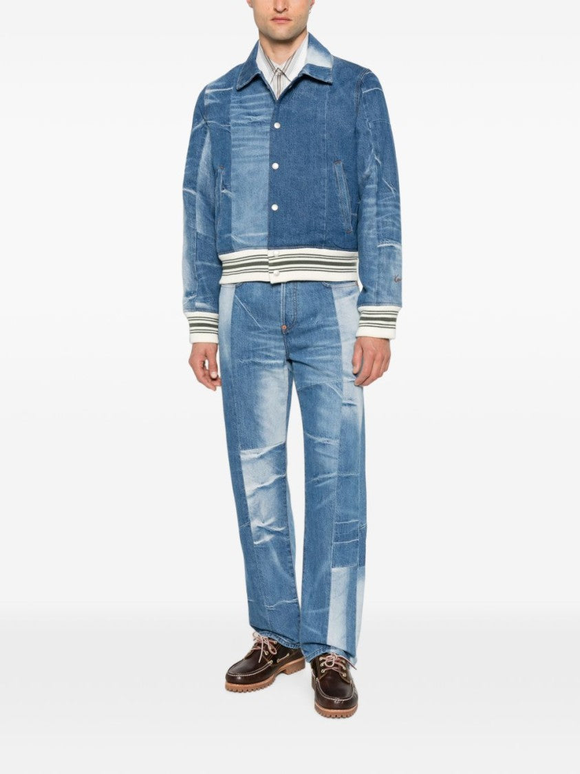 Kenzo Stone Blue Denim Jacket With Classic Collar