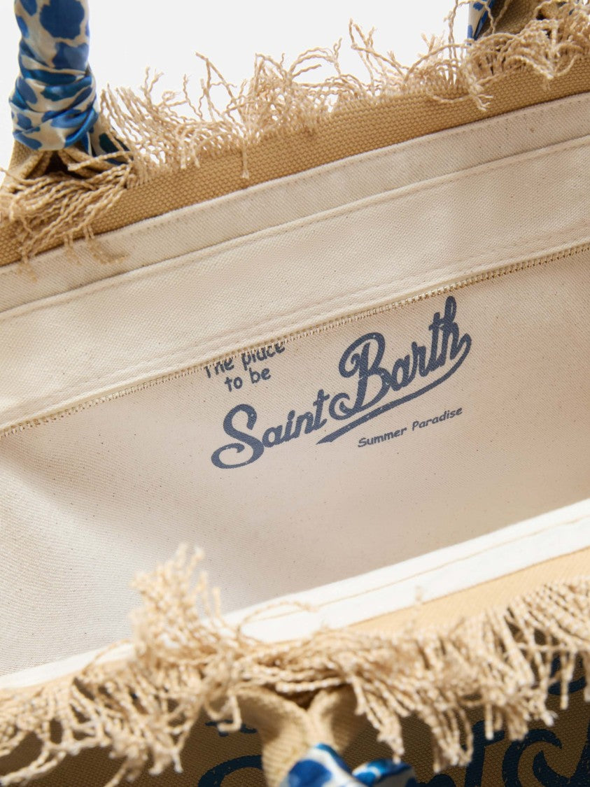 Mc2 Saint Barth Beige Canvas Rectangular Tote Bag