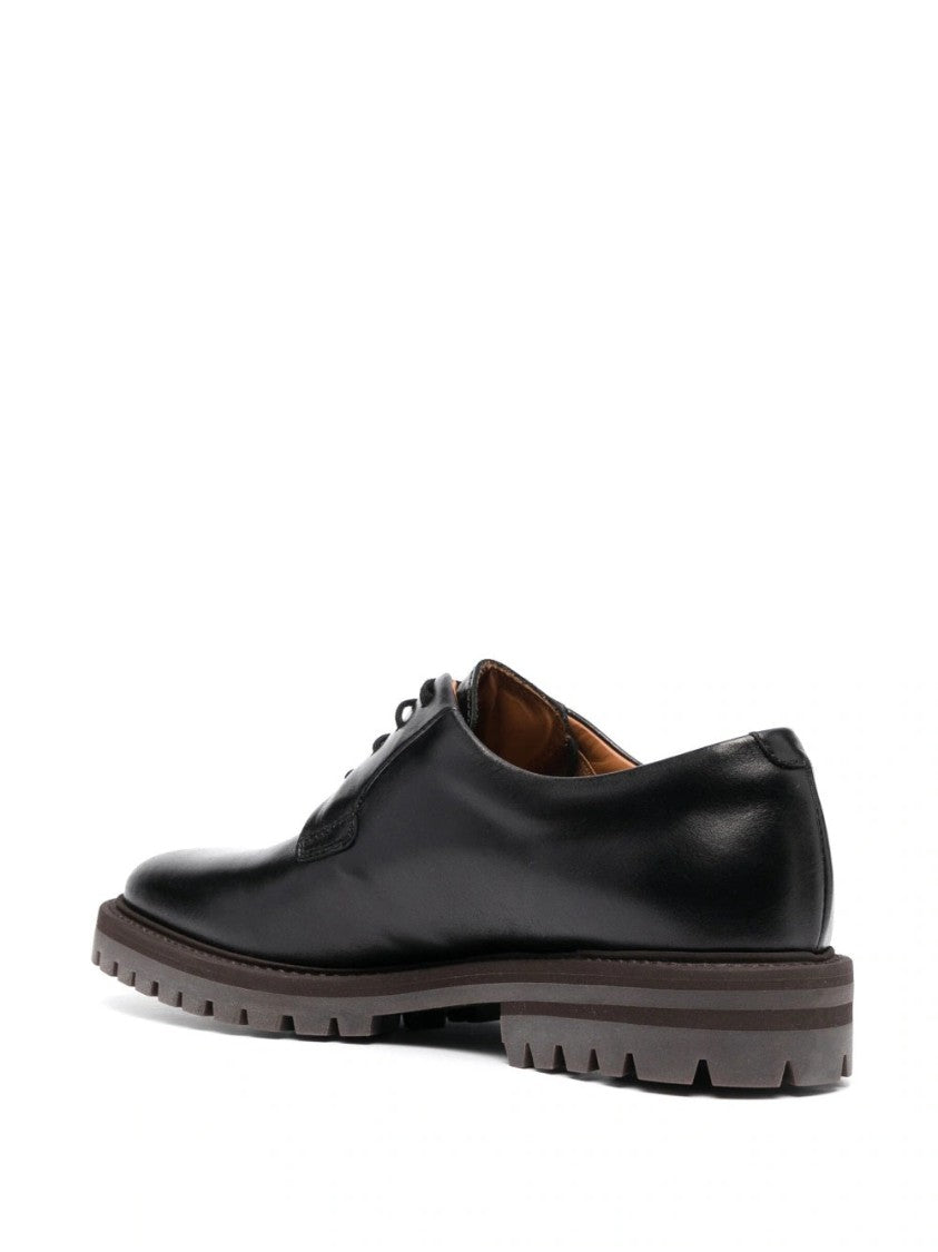Common Projects Polished Black Leather Derby Shoes With Lace-Up Design