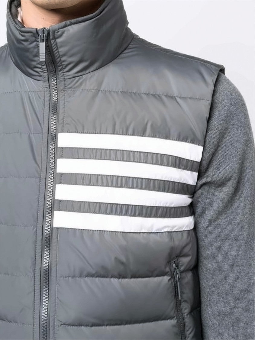 Thom Browne Padded Grey Vest With High Collar And Signature Stripes