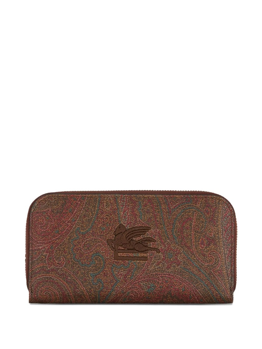 Etro Zip-Around Brown Paisley Pattern Wallet