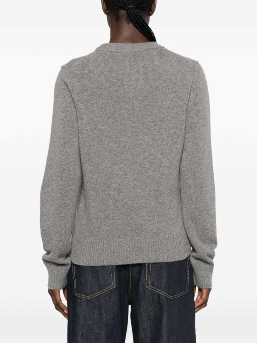 Ganni Grey Knit Sweater With Playful Teddy Bear Graphic