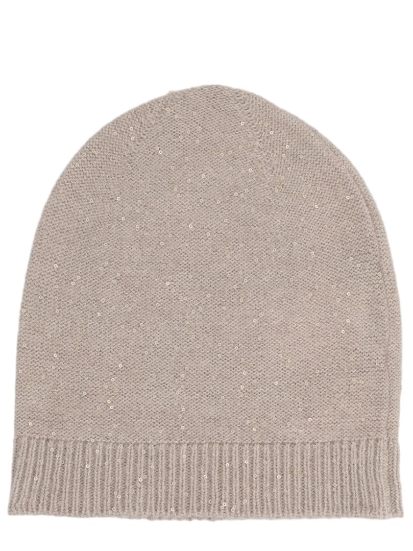 Fabiana Filippi Beige Sequined Wool-Blend Knitted Hat