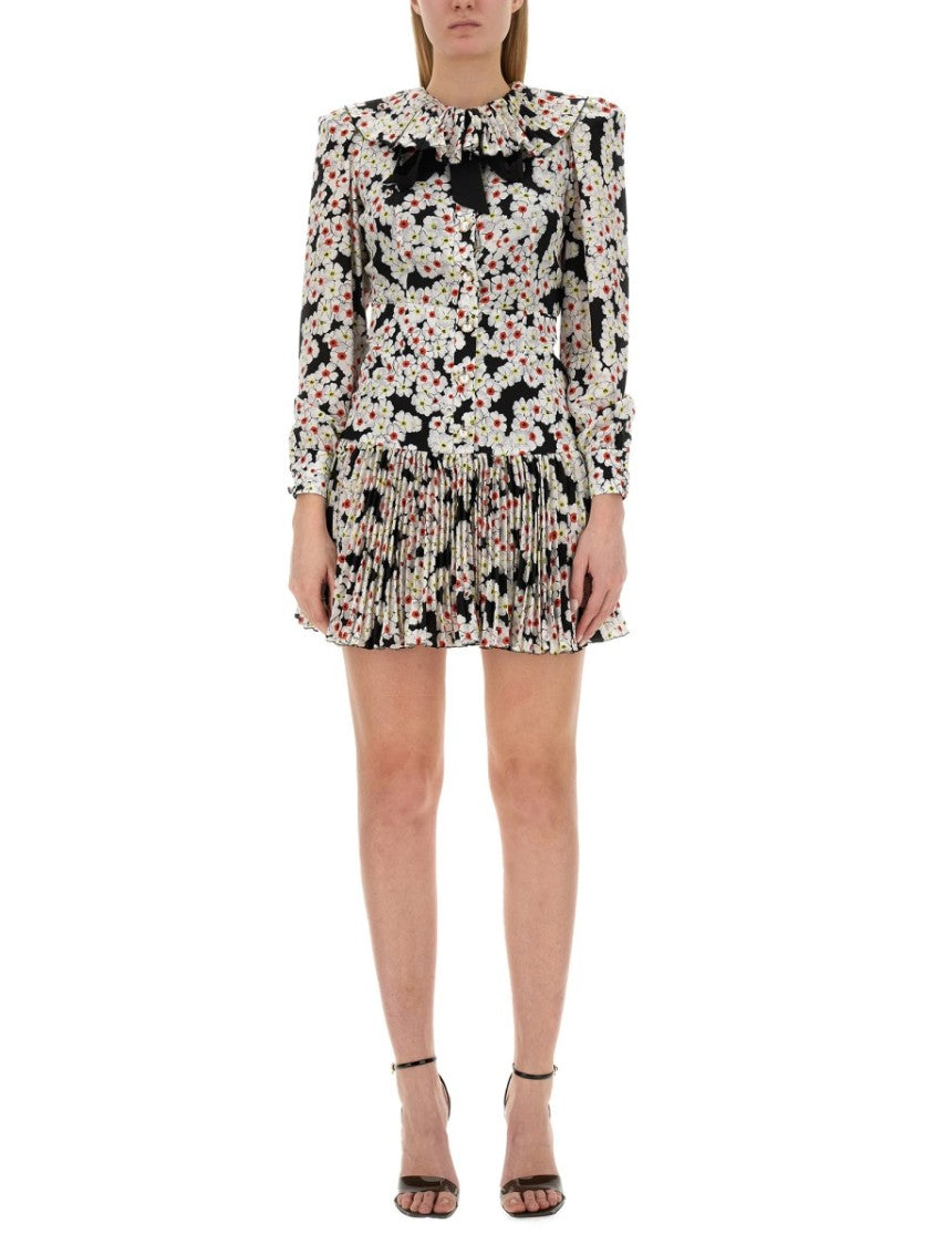 Alessandra Rich Floral Print Mini Dress With Ruffled Collar