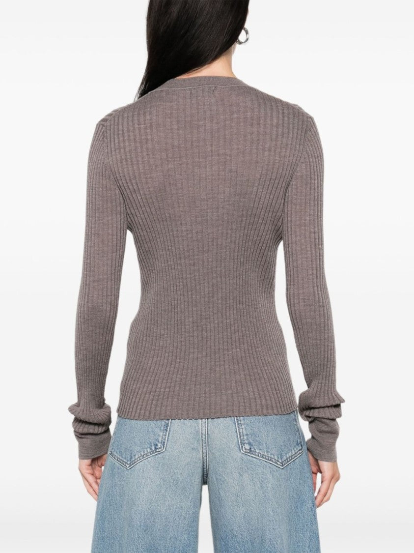 Soeur Fitted Ribbed Knit Sweater With Button Detailing