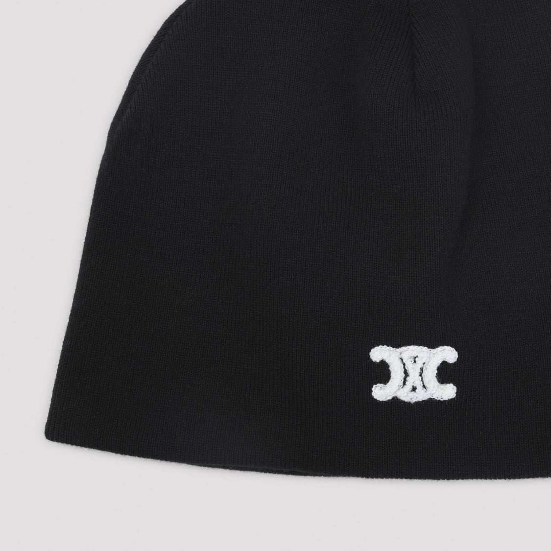 Celine Triomphe Black Wool Beanie With Contrasting Embroidery