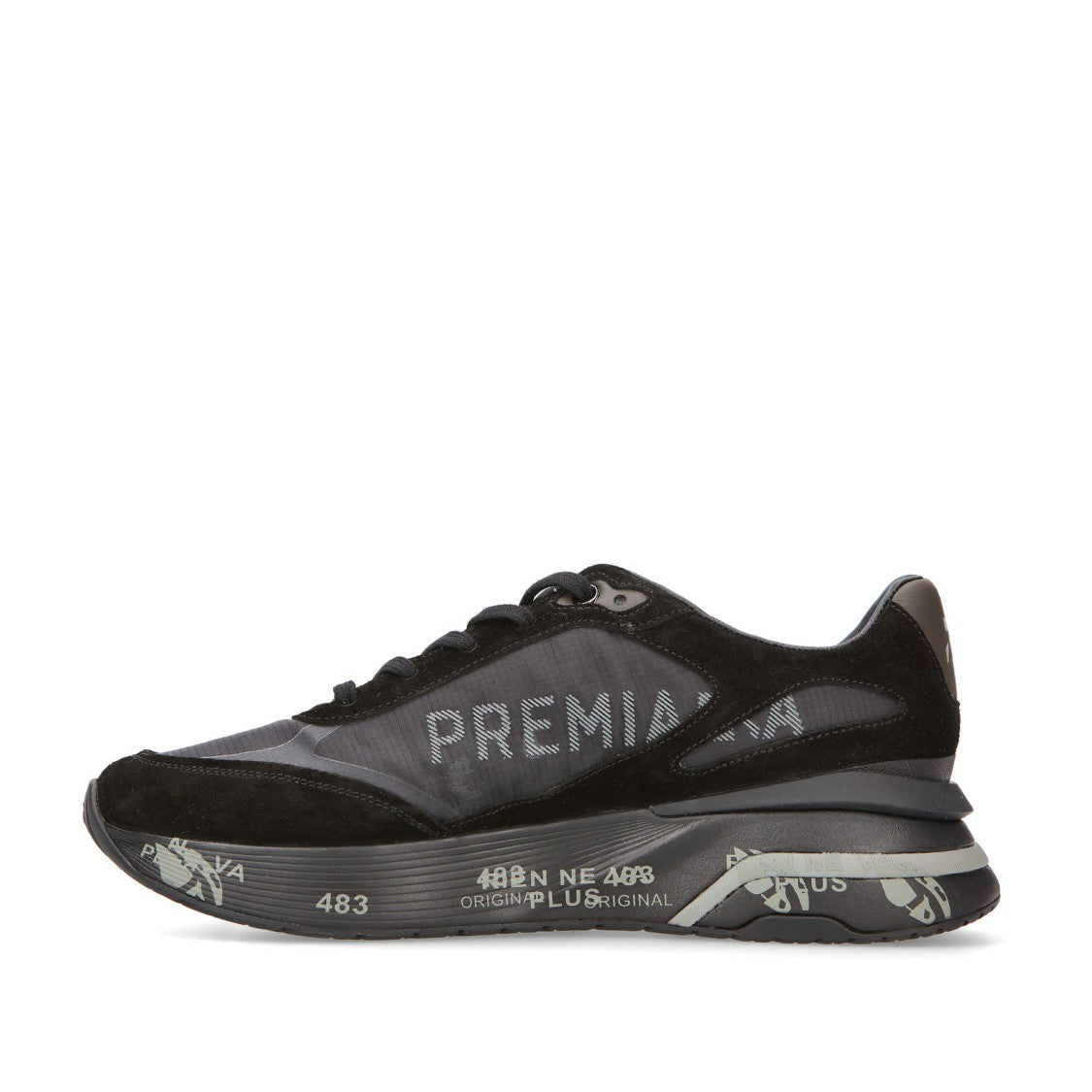 Premiata Moerun Sneakers In Black Suede And Technical Fabric