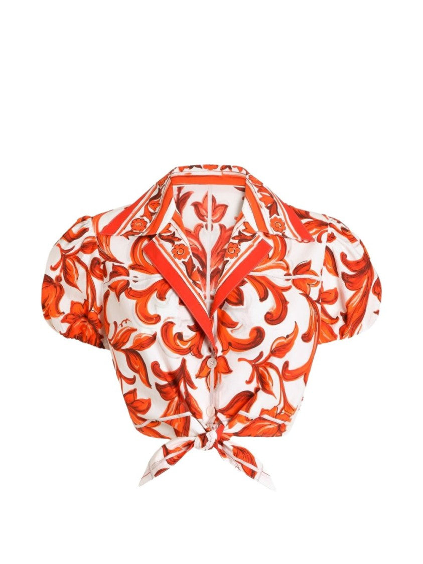 Dolce & Gabbana Multicolor Cropped Floral Print Puffed Shirt