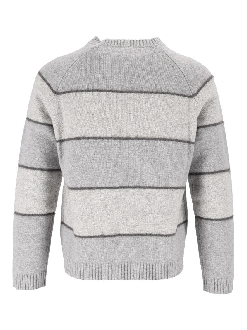 Kangra Cashmere Striped Crewneck Variegated Yarn Sweater