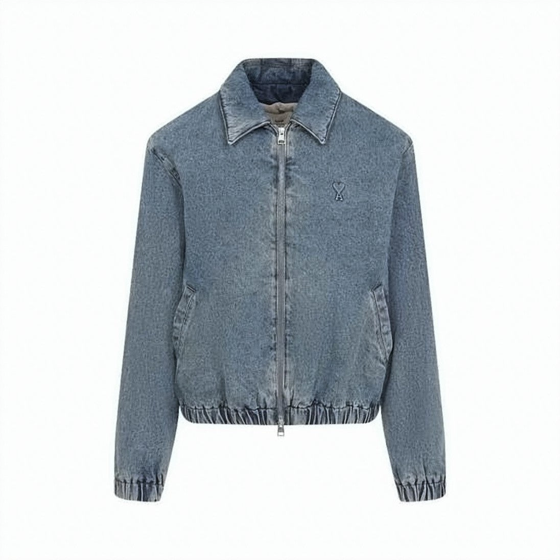 Ami Paris Denim Jacket With Classic Collar And Embroidered Detail