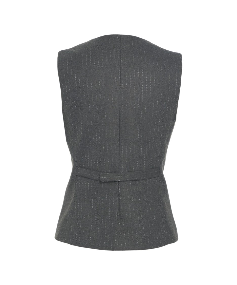 Gender Pinstripe Tailored Waistcoat With V-Neck