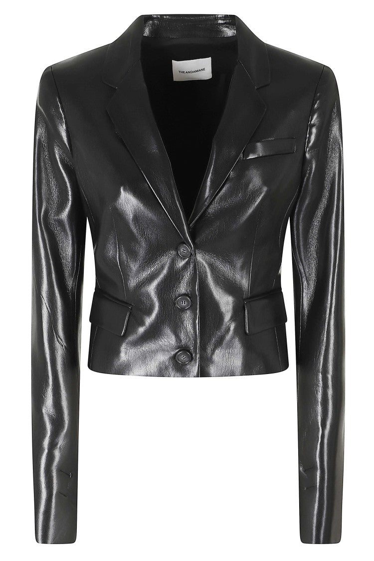 The Andamane Black Zefira Crop Length Single-Breasted Polyester Blazer