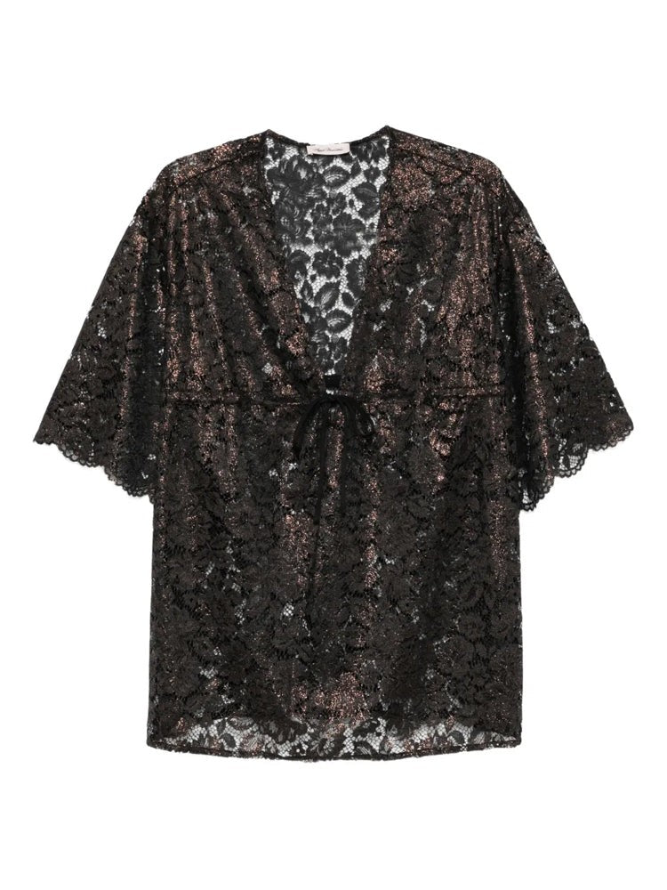 Agent Provocateur Multicolour Trixa Sheer Lace Floral Tie Polyester Kaftan