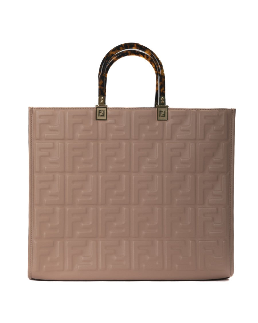 Fendi Pink Ff Embossed Sunshine Medium Leather Tote Bag
