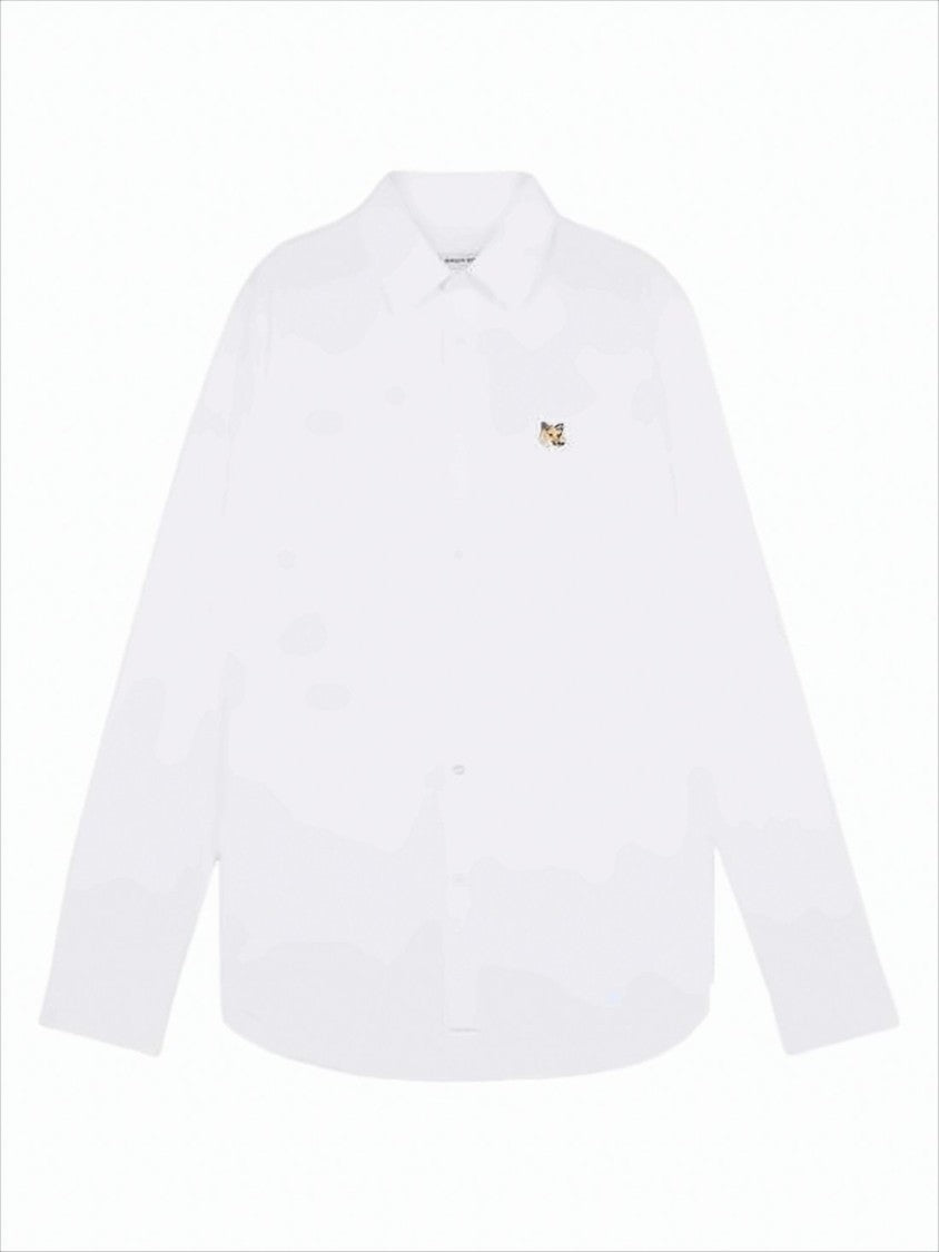 Maison Kitsuné Long-Sleeve White Shirt With Classic Collar And Embroidered Fox Logo