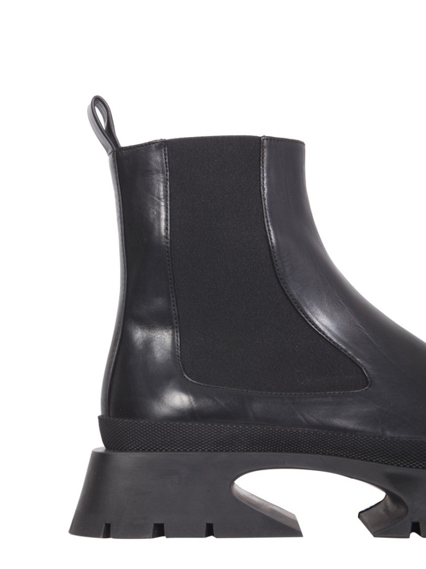 Jil Sander Black Leather Block Heel Ankle Boots