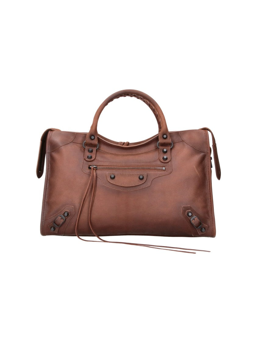 Balenciaga Medium Lamb Leather Shoulder Bag With Brass Accents