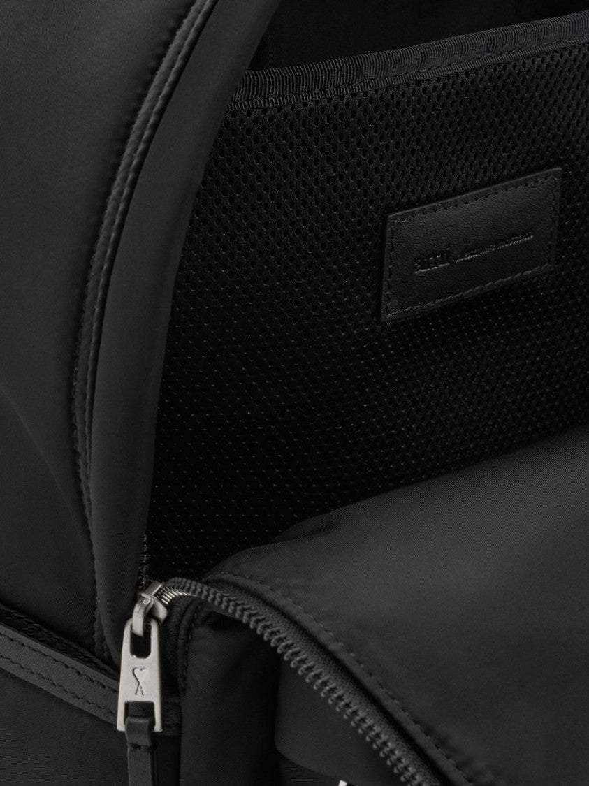Ami Paris Smooth Silk And Nylon Rounded Backpack