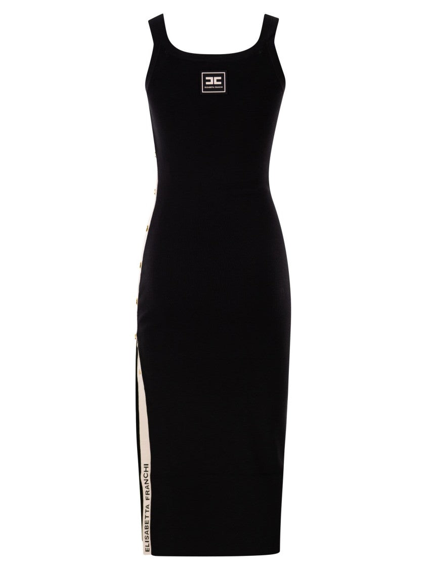 Elisabetta Franchi Fitted Midi Dress With Shiny Viscose Bands