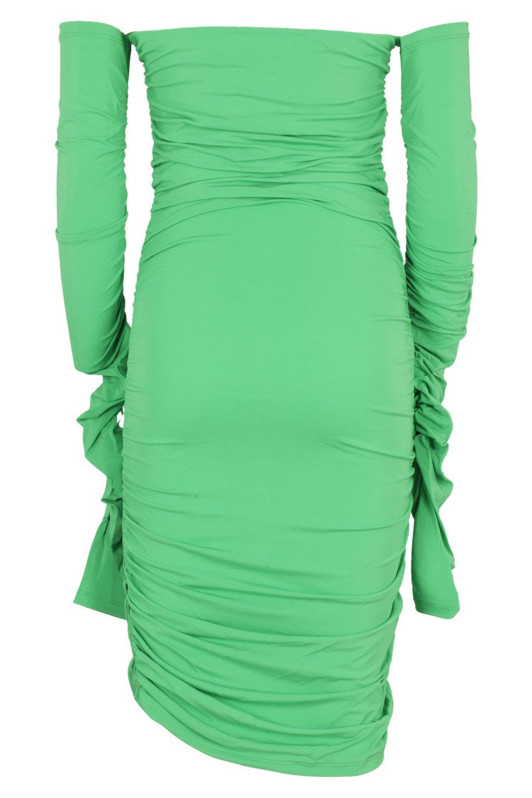 The Andamane Off-Shoulder Draped Green Mini Dress By The Andamane