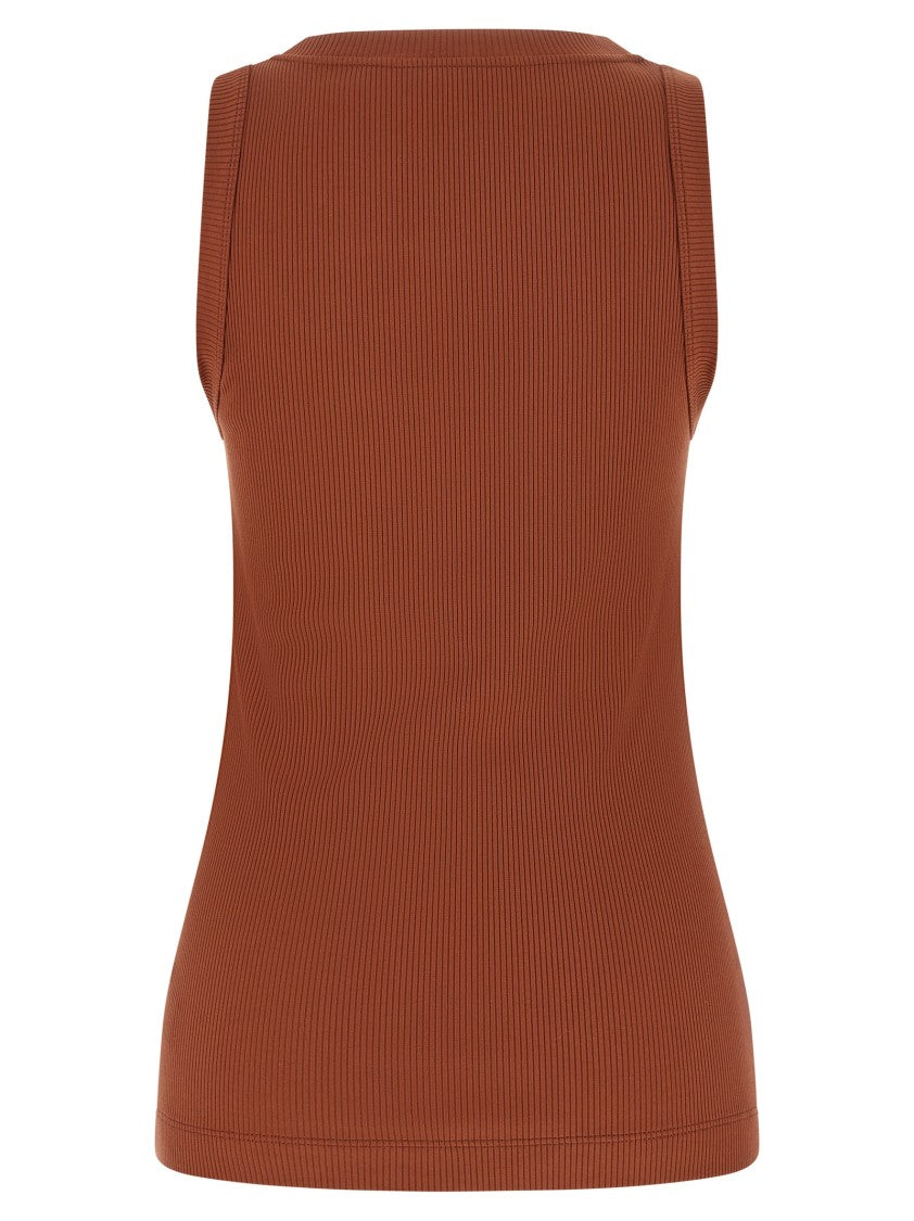Brunello Cucinelli Stretch Cotton Ribbed Jersey Top With Square Neckline And Shiny Trim