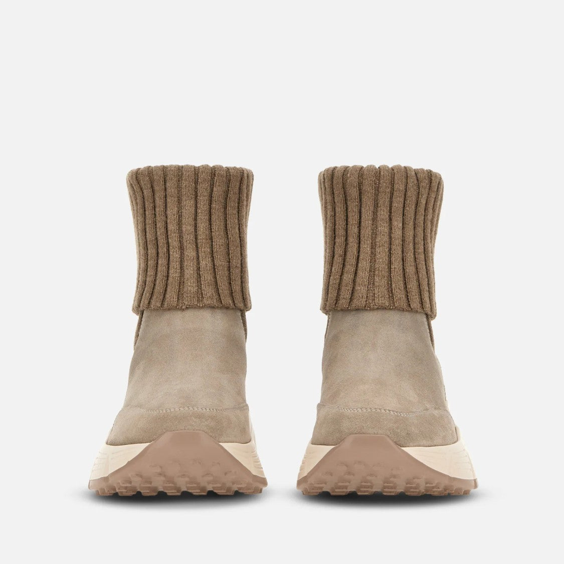 Hogan Ribbed-Knit Cuff Rugged-Sole Ankle Boots