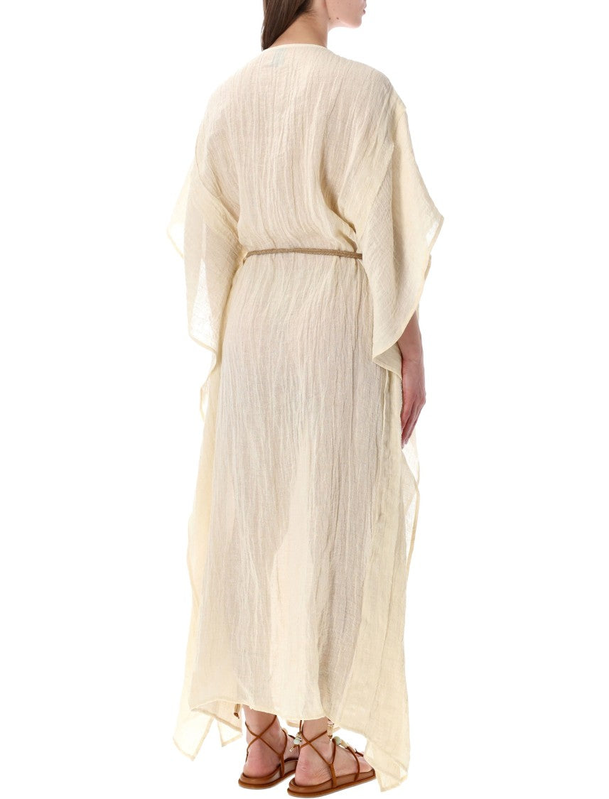 120% Lino Maxi Dress With Asymmetrical Hem