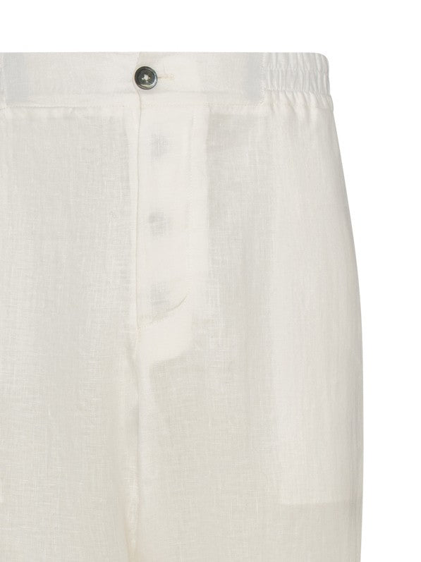 Franzese Collection Tapered White Linen Trousers