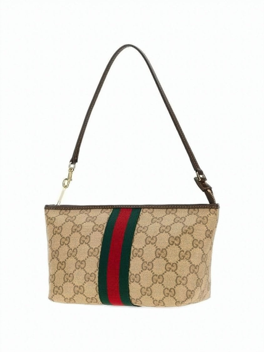 Gucci Canvas Clutch With Monogram Pattern And Striped Accent