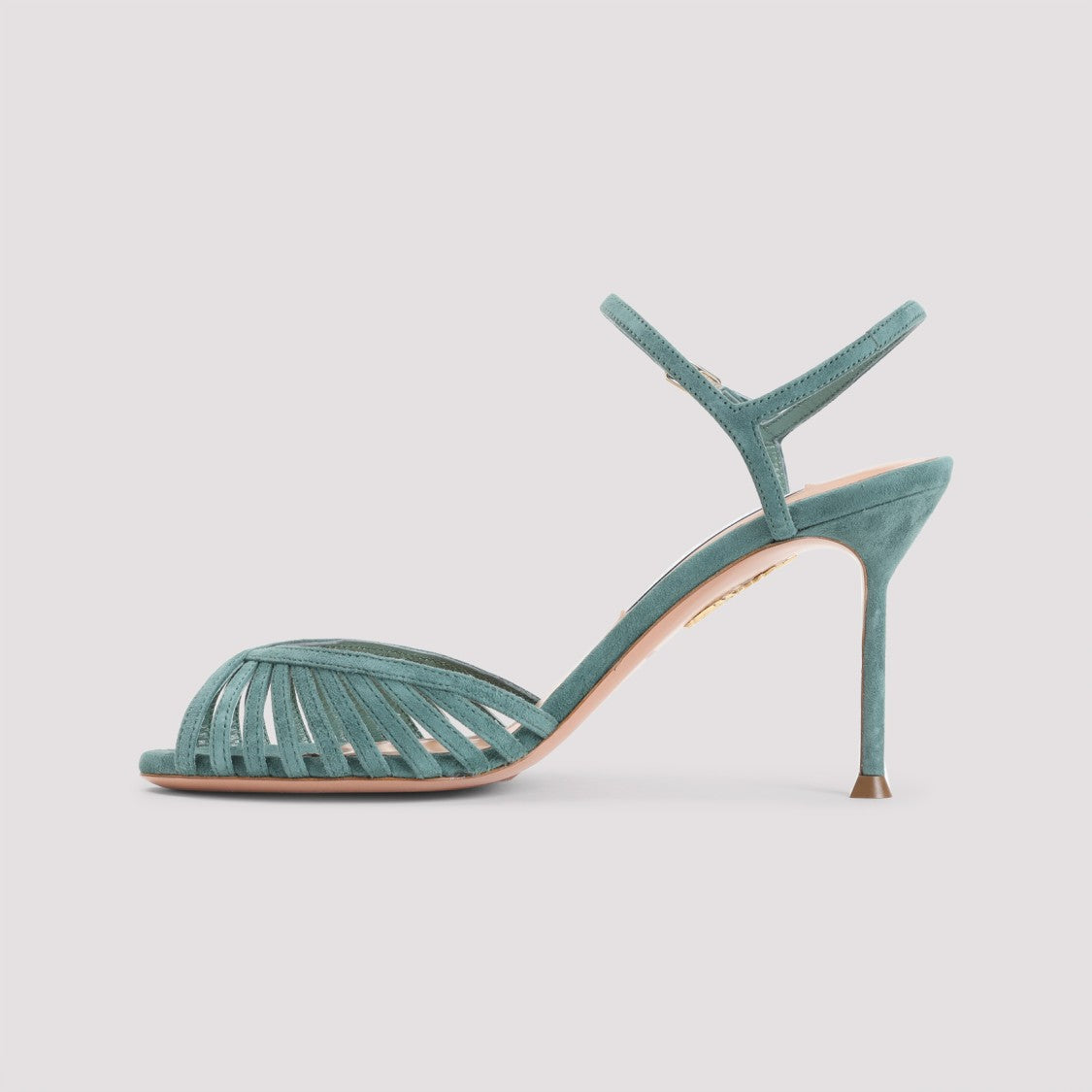 Aquazzura Light Teal Blue Kid Suede Leather Hold Me Sandal