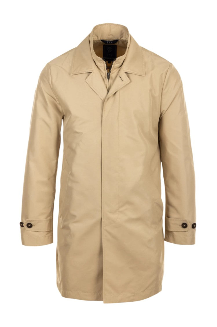 Fay Beige Mid-Length Jacket With Classic Collar