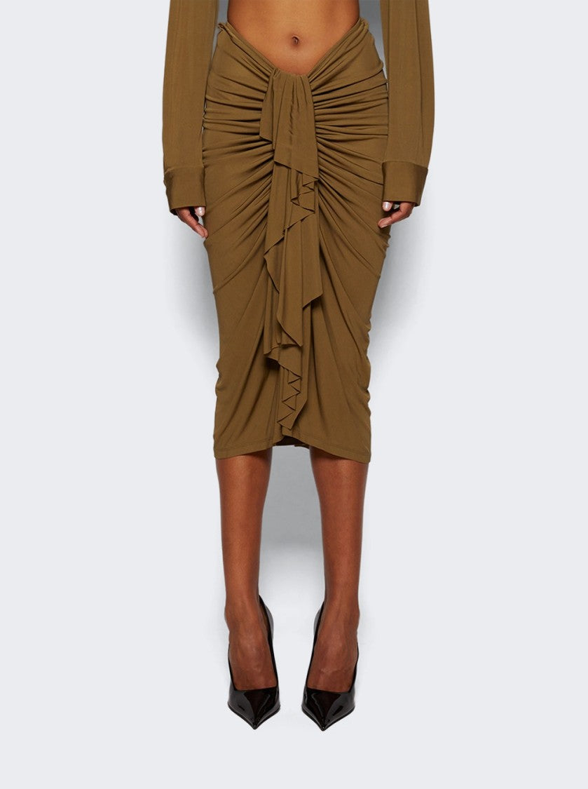 Christopher Esber Vivenda Drape Midi Skirt Olive Green