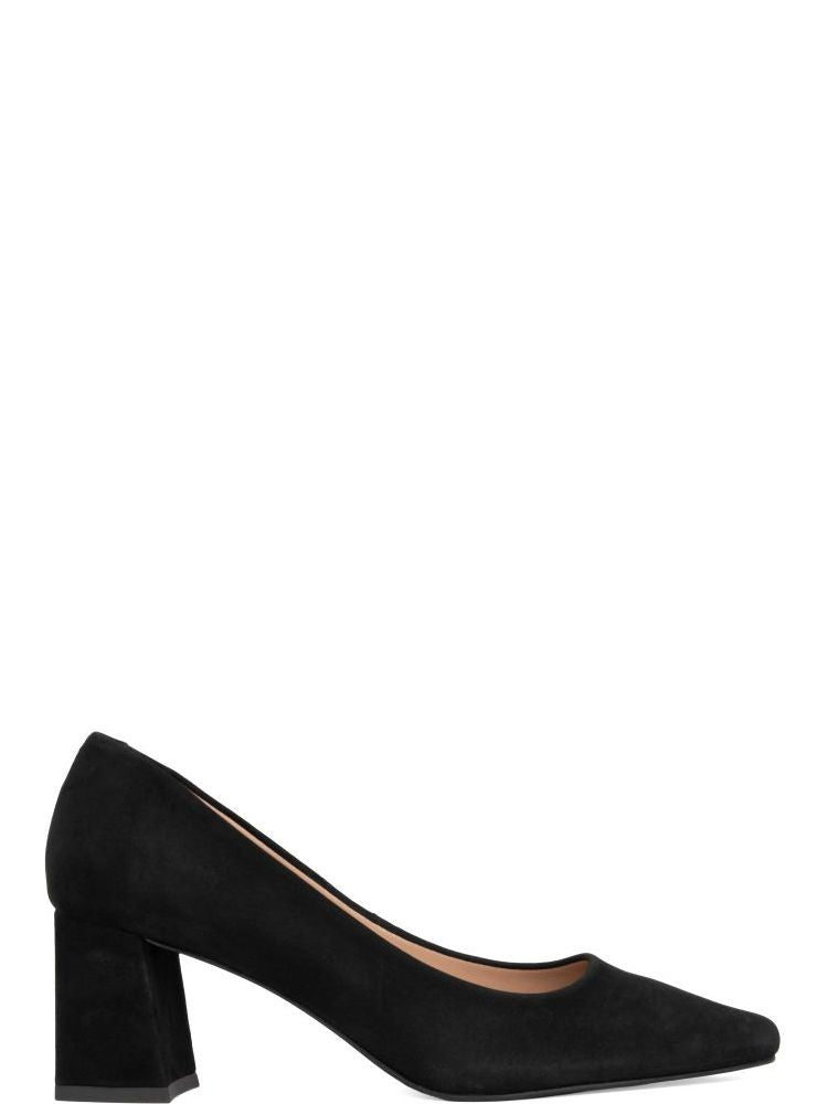 Sergio Moretti Black Pointed-Toe Suede Low-Block-Heel Pumps