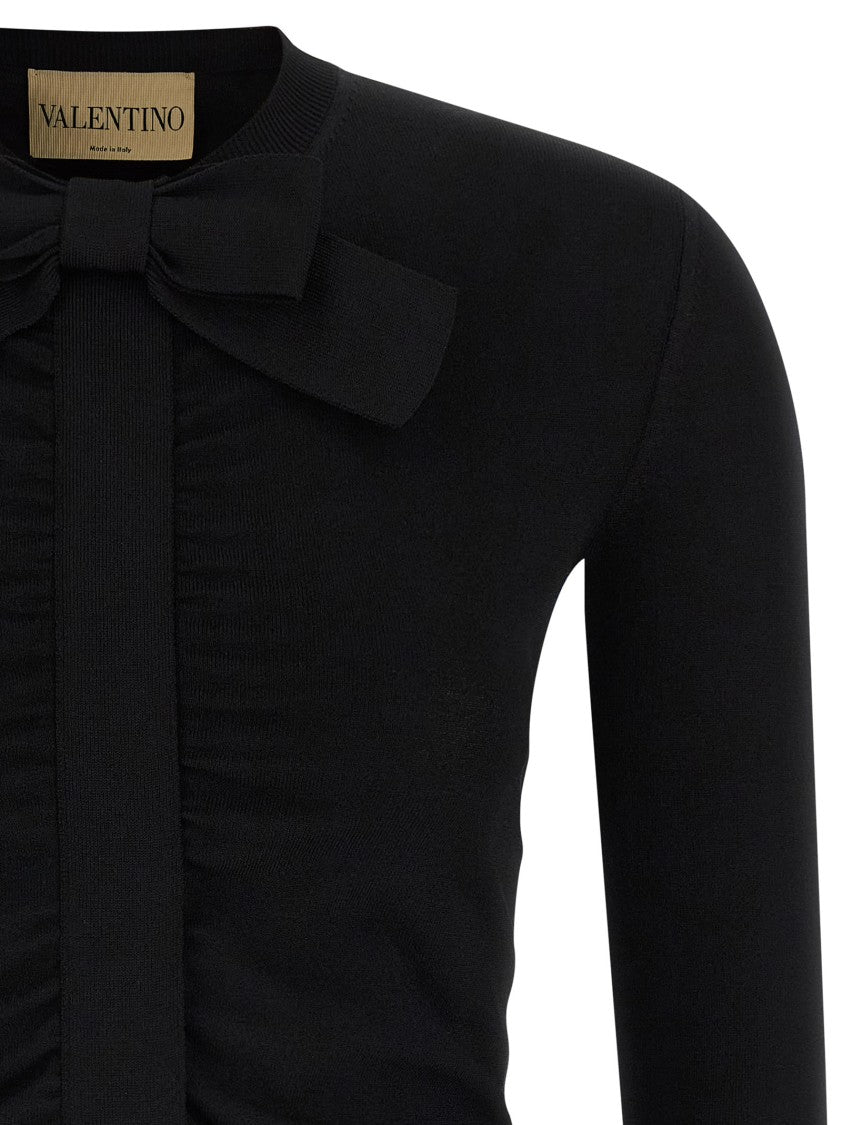 Valentino Garavani Fitted Viscose Cardigan With Maxi Bow And Ruffled Zip