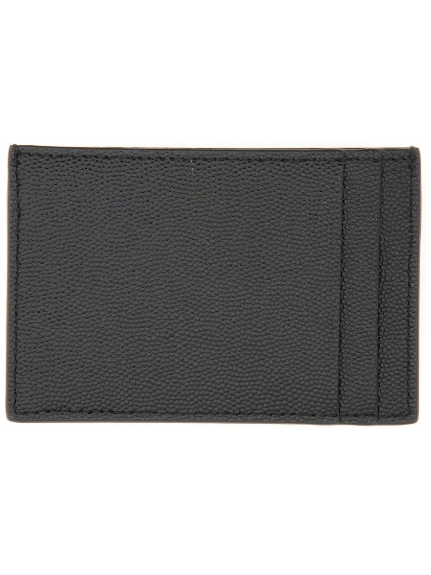 Saint Laurent Textured Black Calf Leather Cardholder With Snap Closure