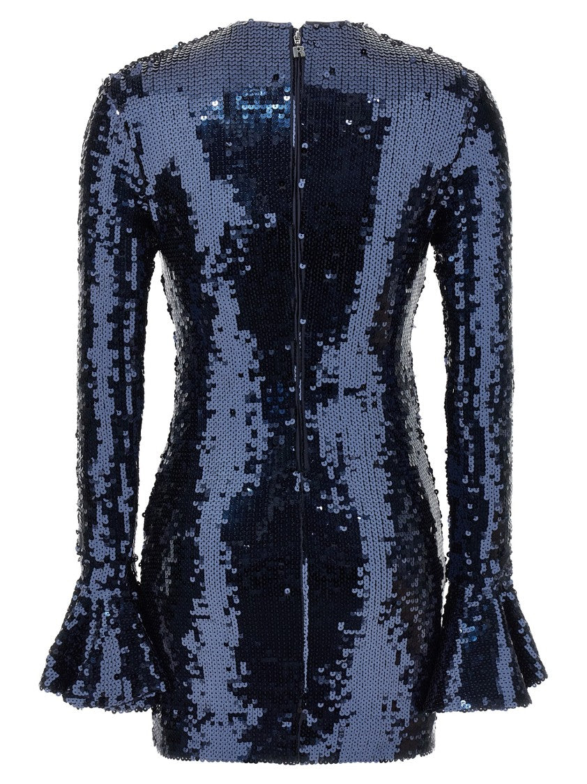 Rotate Birger Christensen Blue Sequin Stretch Mini Dress With Flounced Sleeves