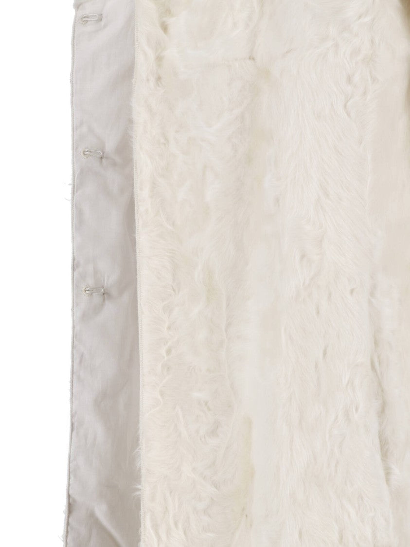 Marni White Mid-Length Classic Lapel Shearling Coat
