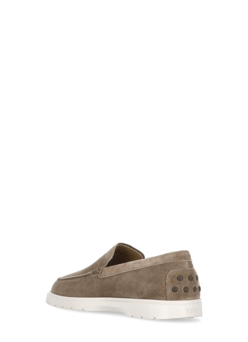 Tod's Brown Embroidered Logo Suede Loafers