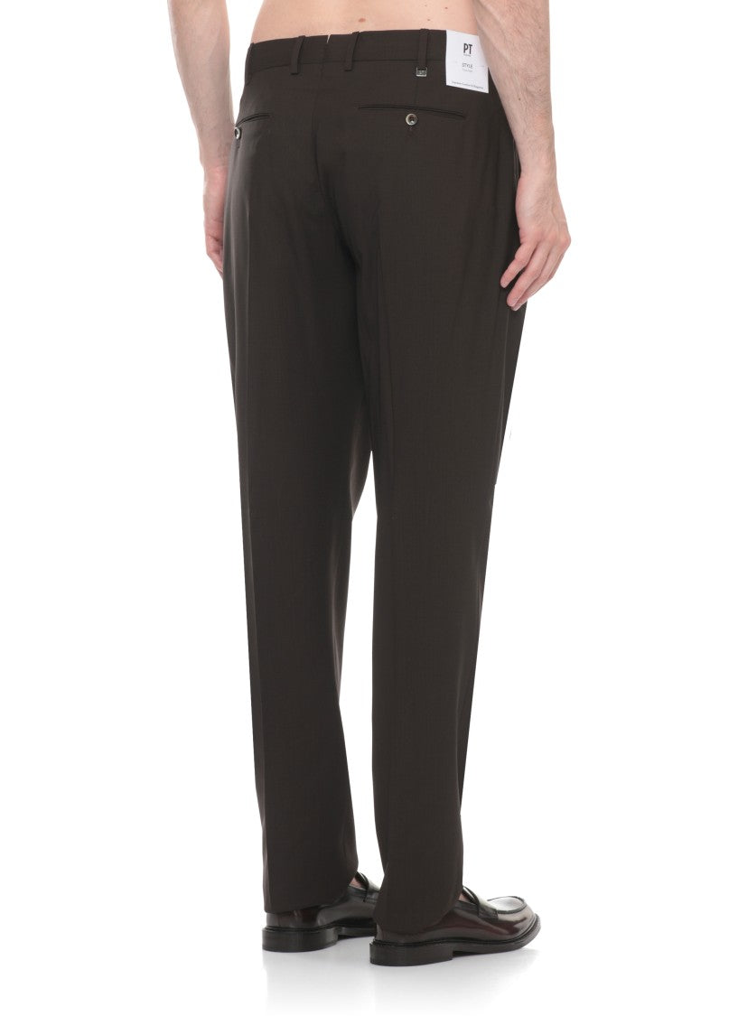 Pt Torino Dark Brown Zip Fastening Pants