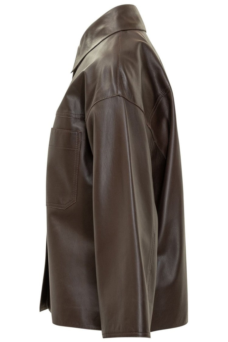 Max Mara Brown Lambskin Leather Jacket With Structured Silhouette