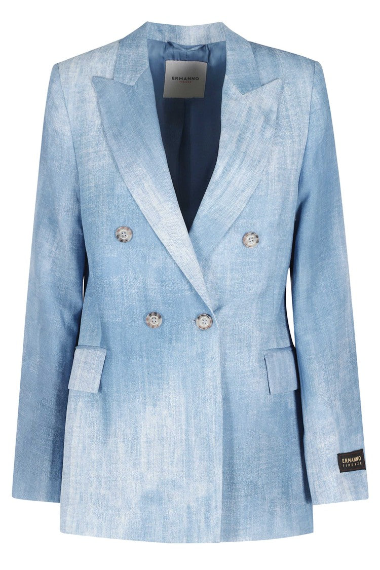 Ermanno Firenze Heavenly Peaked Lapel Denim Print Viscose-Blend Blazer