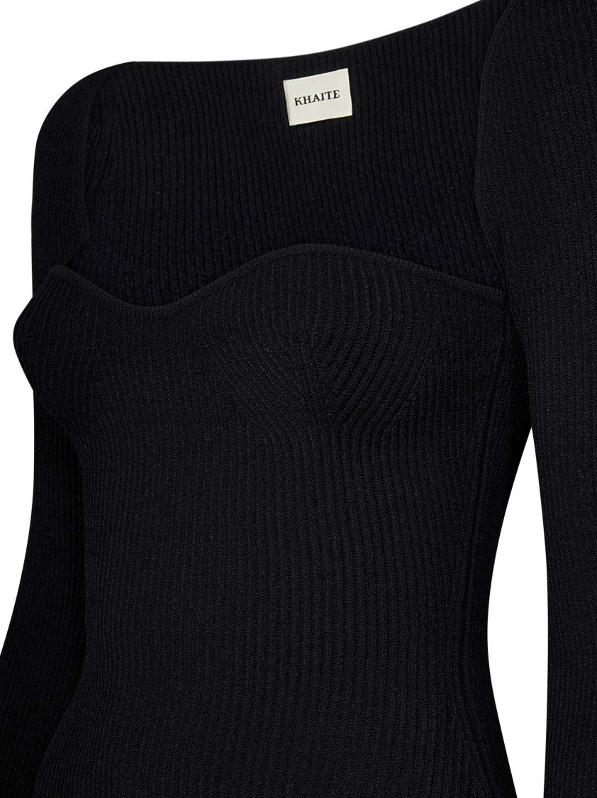 Khaite Black Sweetheart Neckline Midi Dress