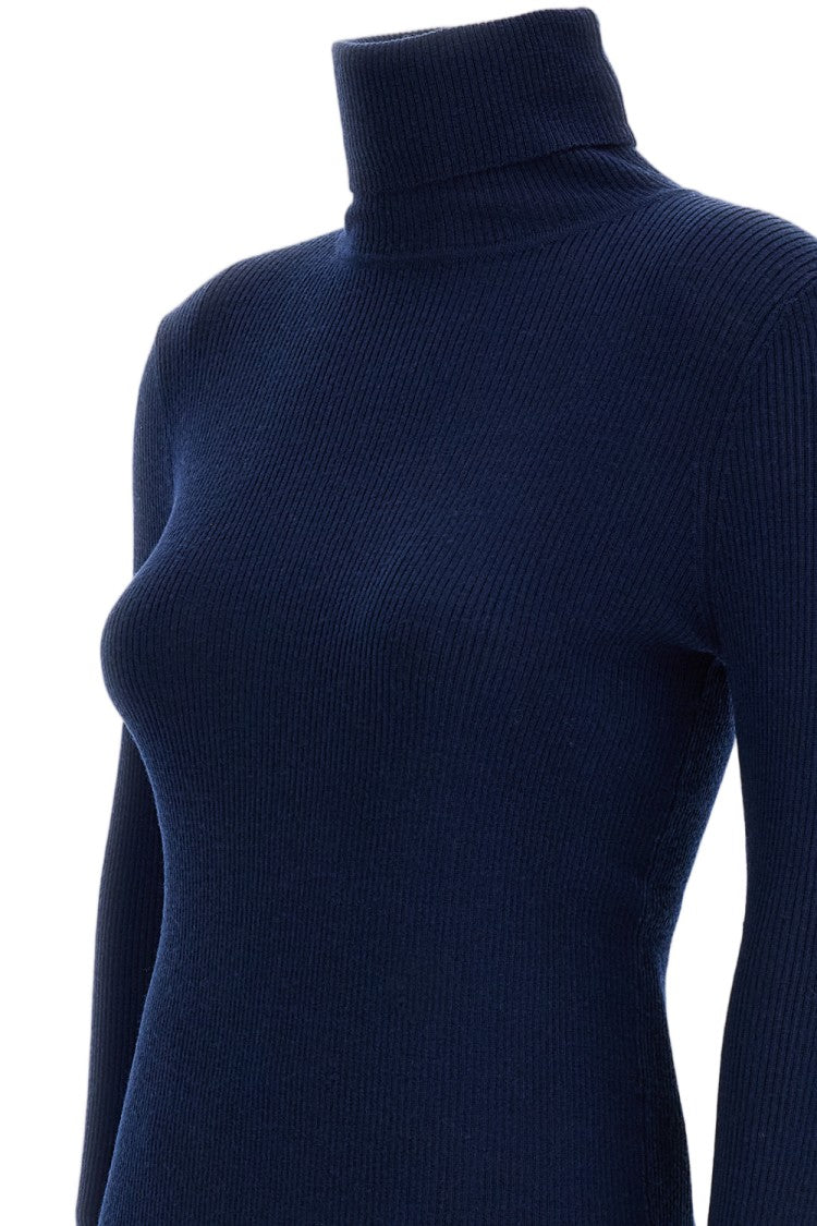 Irie' Blue Ribbed Fitted Turtleneck Sweater