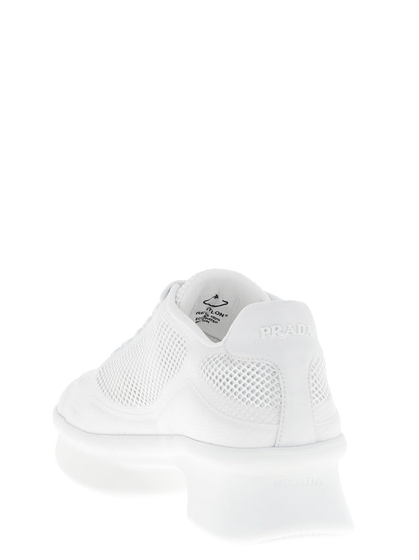 Prada Openwork Mesh Sneakers With Oversized Rubber Sole