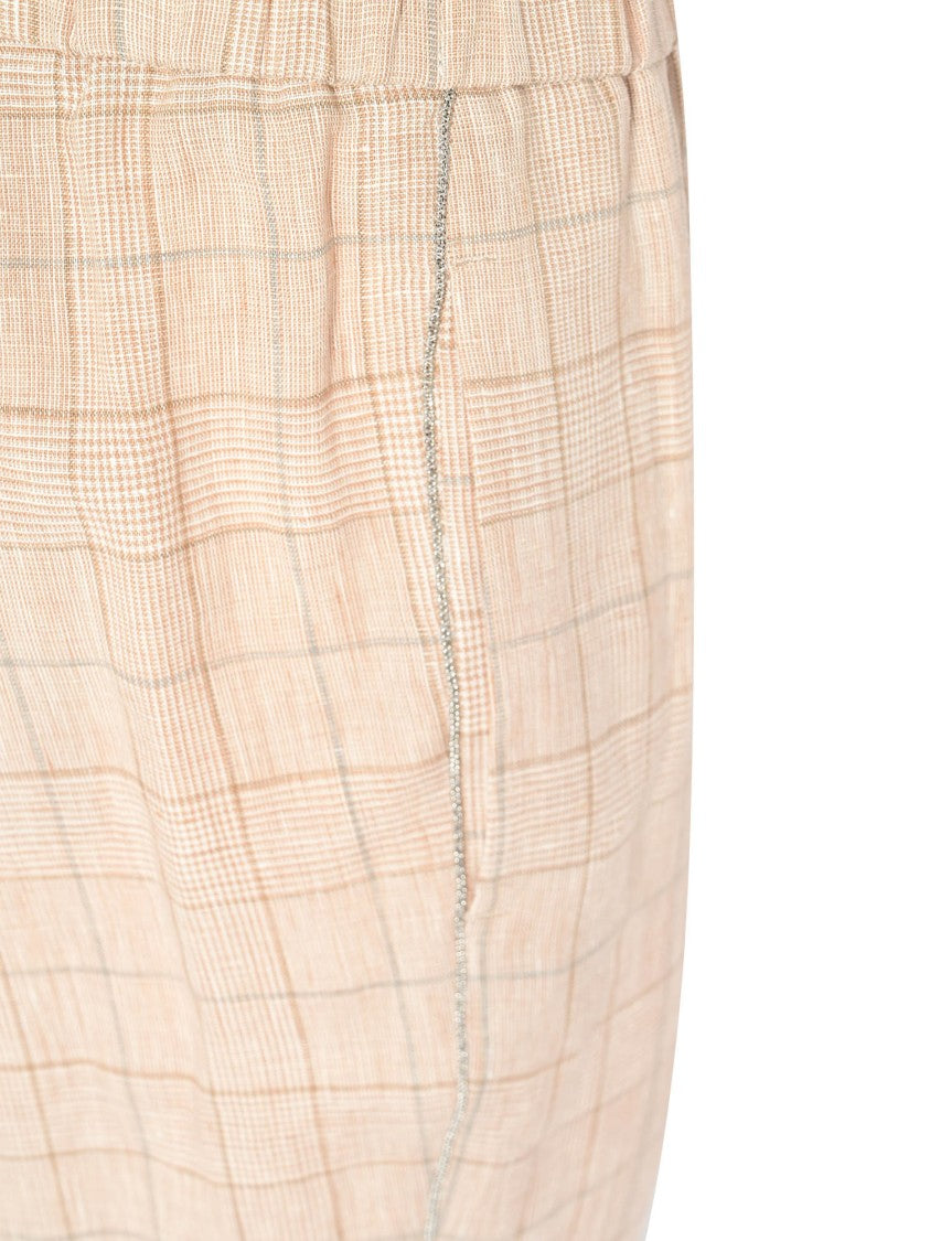 Peserico Tapered Linen Trousers With Subtle Check Pattern