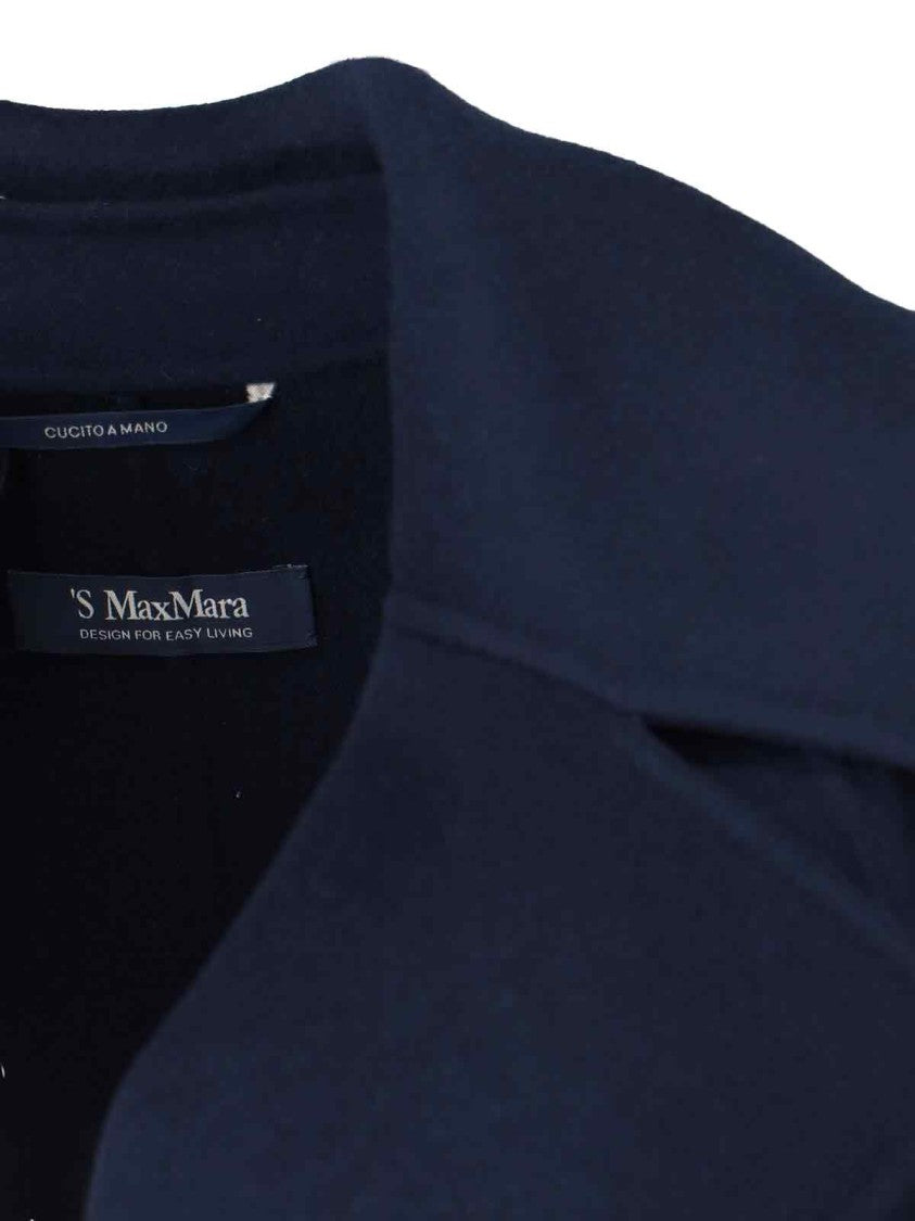 Max Mara Navy Virgin Wool Wrap Coat With Adjustable Belt