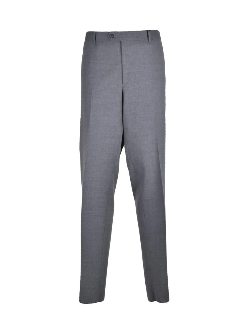 Lebole Grey Wool-Blend Zip Formal Pants
