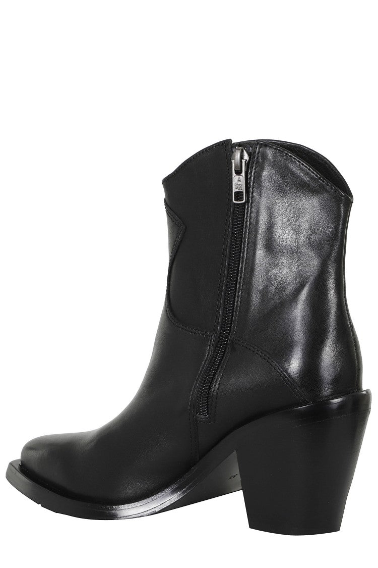 Ash Black Pull-On Leather Ankle Boots