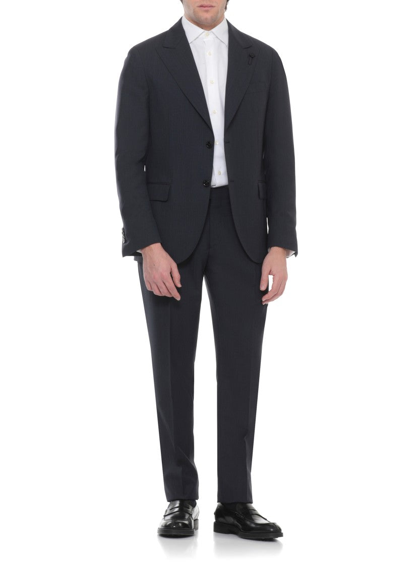 Lardini Blue Pin Lapel Wool Suit